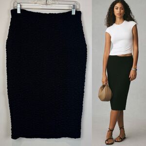 Maeve Puckered Knit Pencil Midi Skirt Black Textured Stretch Size M Anthropologi